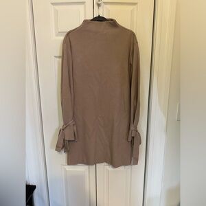 Mock-neck, long-sleeve, taupe, short winter dress, size L